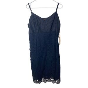 JSong Black Crochet Lace Dress Spaghetti Strap Lined Midi Size 18 NWT